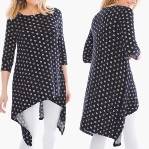 Chico’s Solar Dots Hi-Low Knit Tunic Top Blouse Sz M